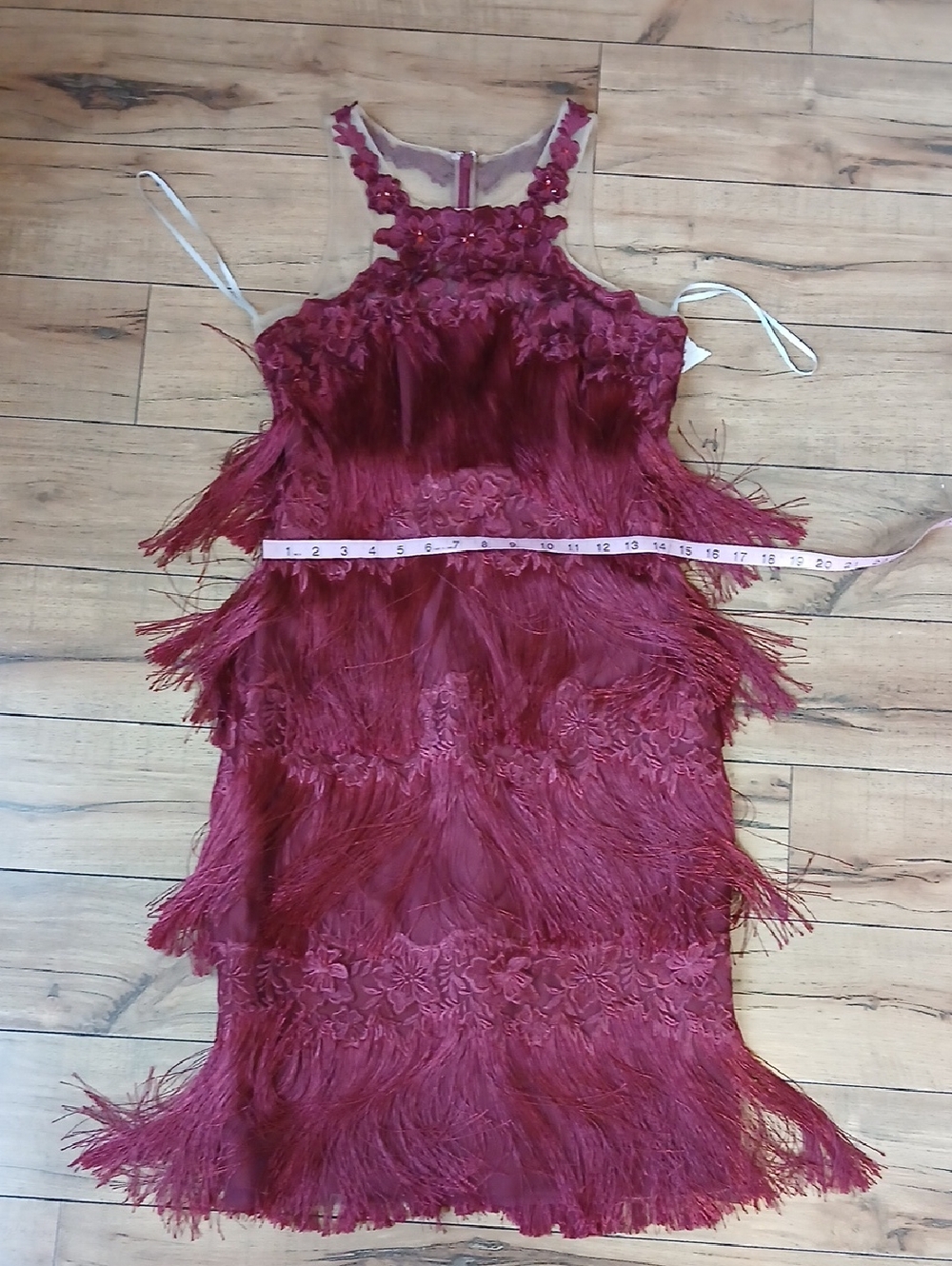 New Women's Fringed Wine Embroidered Cocktail Dress By Marchesa Notte. Size 2 - Picture 15 of 16